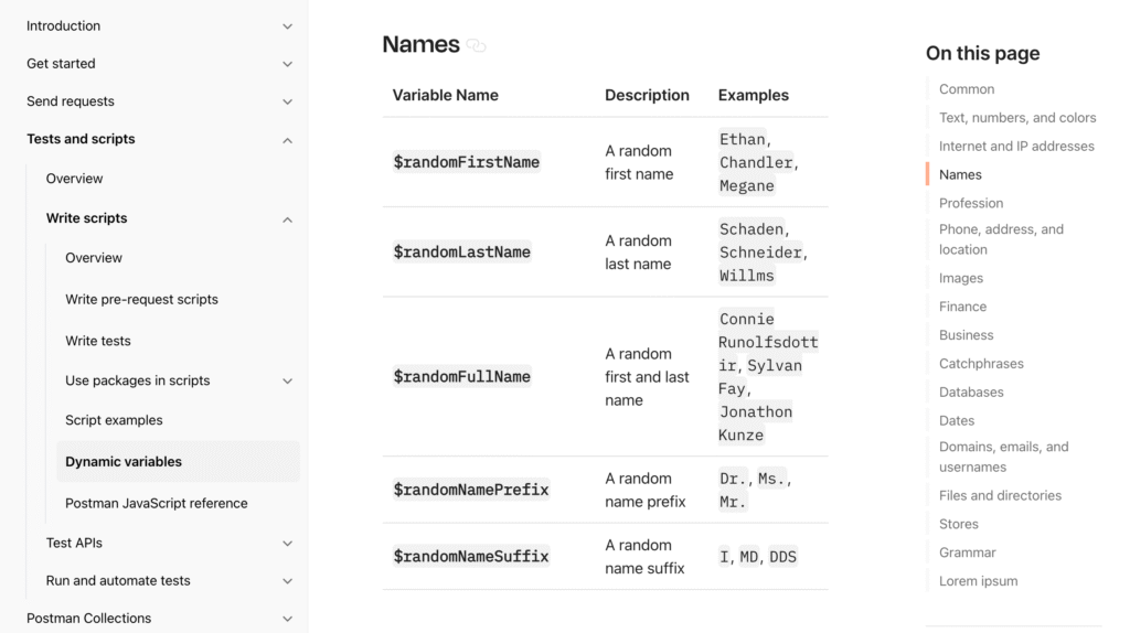 Postman documentation screenshot