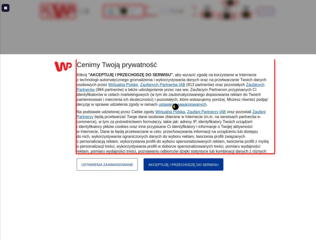 Webpage screenshot before using pre-selector