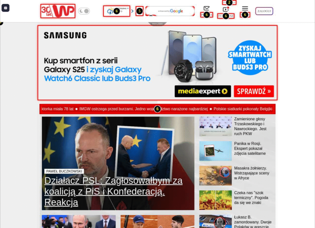 Webpage screenshot after using pre-selector