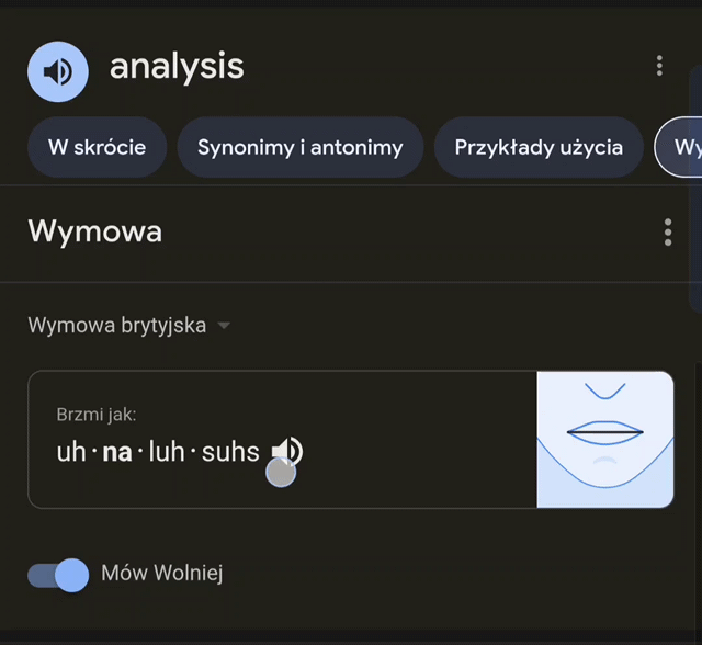 Animacja gif pokazująca przykład nauki wymowy wraz z pokazaniem ruchu warg i ust