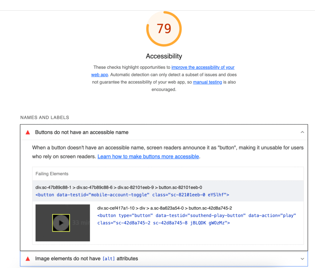 Example of an individual Lighthouse violation report